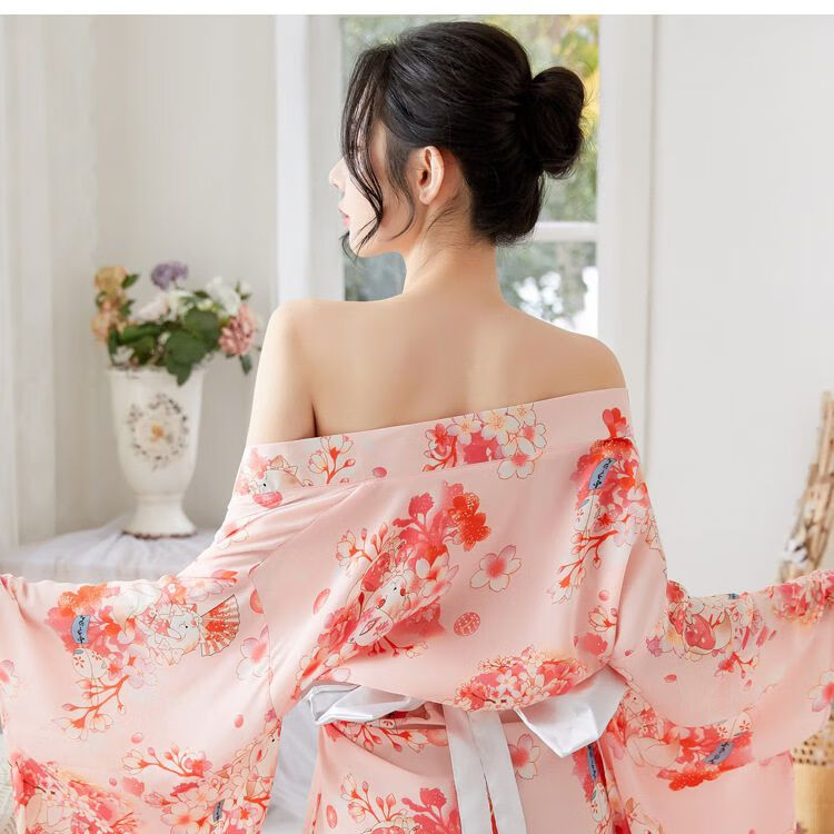 姿秀可日式睡衣女内衣和服套超长款大胸大长裙粉长款和服均码