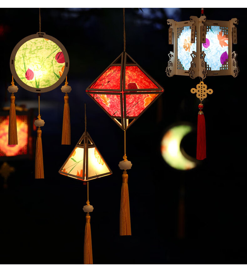 琴韵诗中秋国庆节灯笼圆月亮挂件儿童diy手工材料包古风手提灯宫灯