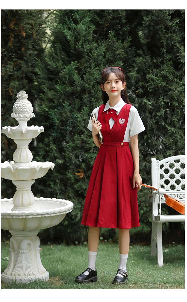 锡兰红茶护奶裙 衬衫 交叉领结 短袖套装