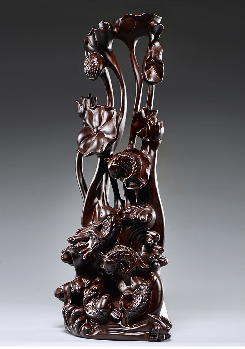 木雕年年有鱼摆件大号根雕客厅电视柜落地公司装饰红木工艺品 精雕年