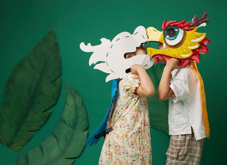 新年舞动龙头手工diy制作材料包虎年儿童创意涂色舞狮龙子玩具新款