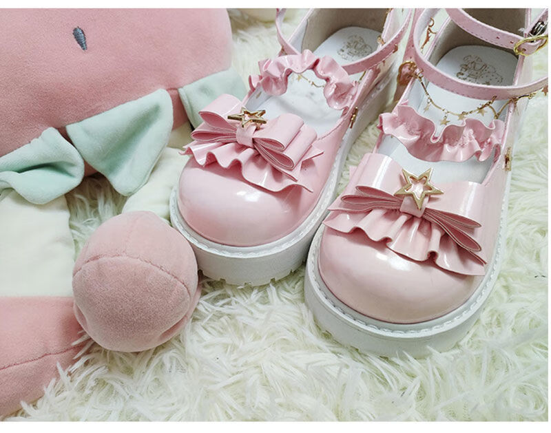 可爱洛丽塔鞋jk漆皮lolita公主厚底圆头日系少女浅口制服萝莉酒红色35