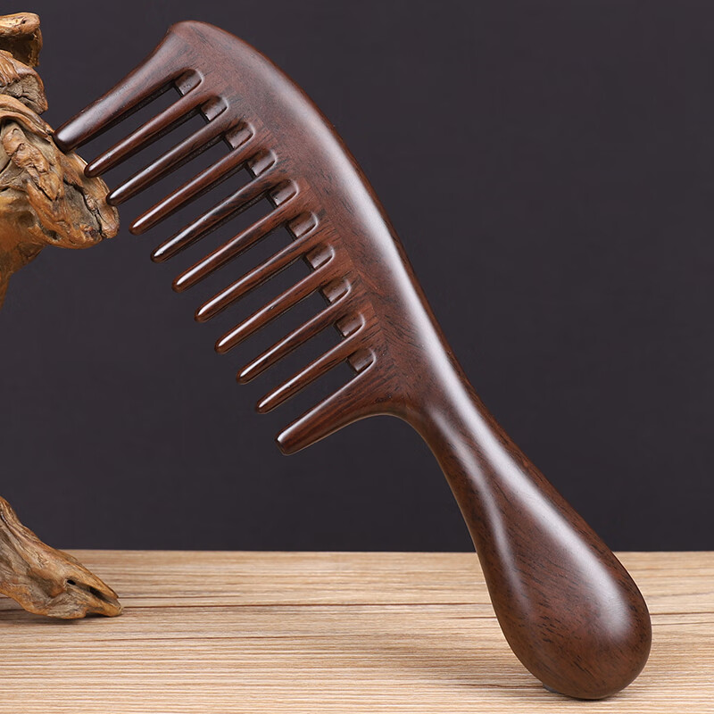 60抖音网红黑檀木大齿木梳天然实木防静电女梳头家用卷发宽齿按摩