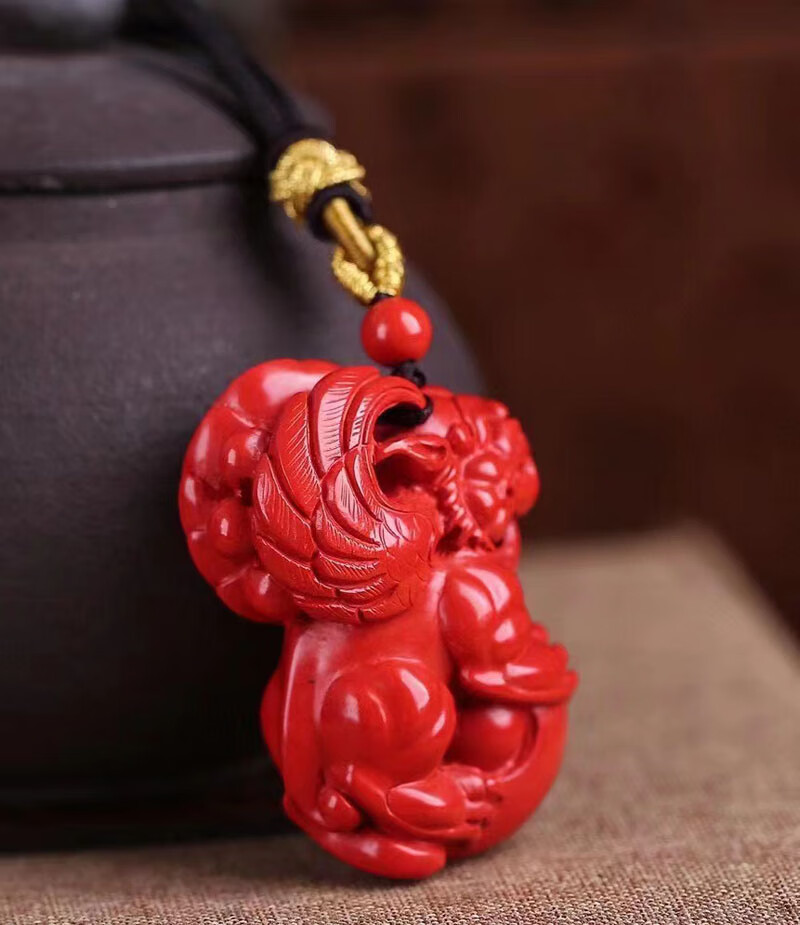 青鹊凰原矿朱砂貔貅吊坠项链运转飞天貔恘吊坠男女皮丘麒麟旺财情侣