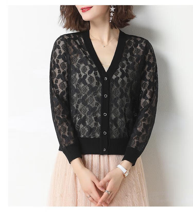 镂空针织衫女长袖春秋针织衫女秋装女镂空上衣蕾丝镂空针织开衫女外套