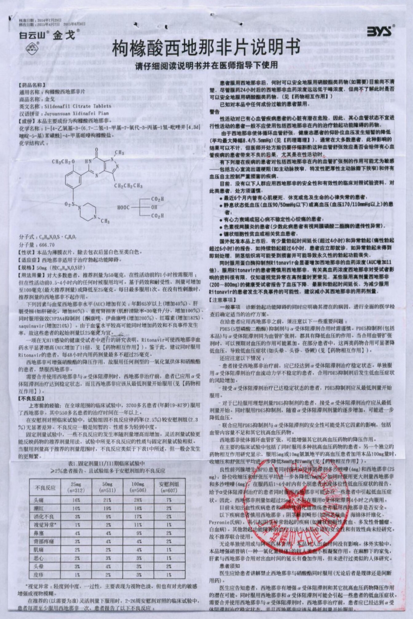 金戈广州白云山制药伟戈枸橼酸西地那非片50mg*10片选购(伟g哥早泄