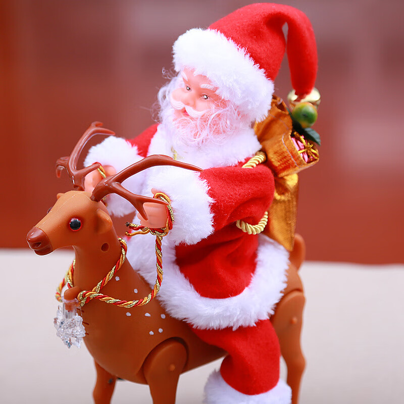 圣诞礼遇电动音乐圣诞老人骑麋鹿电动公仔儿童玩具礼物圣诞节装饰圣诞