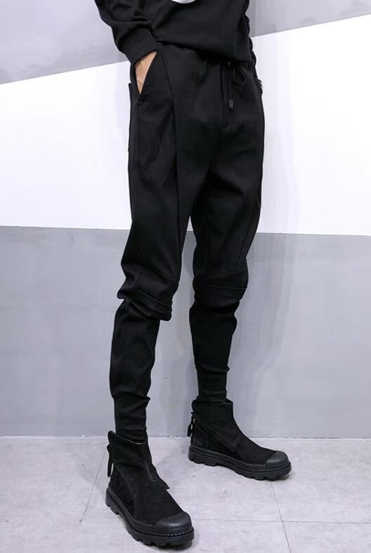 紧身黑色束脚工装裤男潮牌韩版潮流帅气小脚裤秋春男士哈伦长裤子860