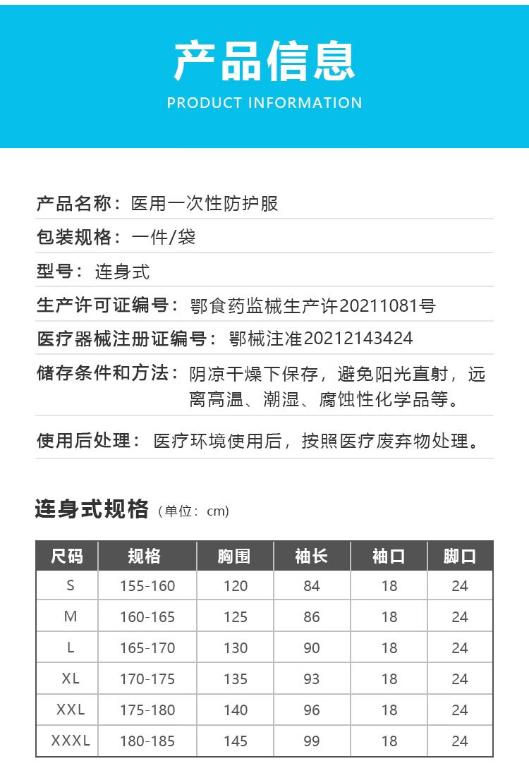 小新防护一次性防护服医用装成人防护服带蓝全身防护成人医用防护服换