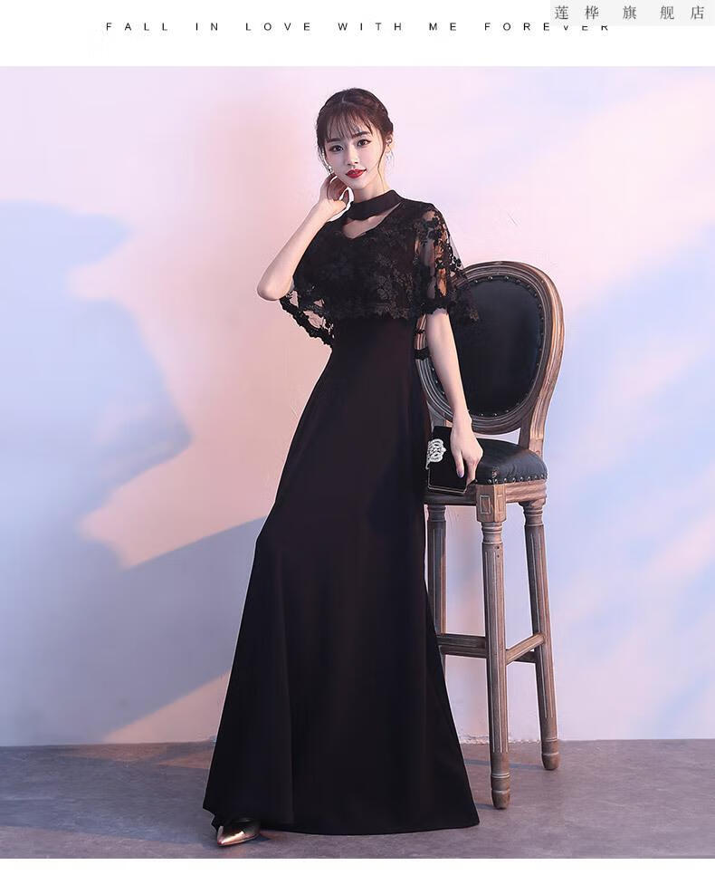 钢琴演出服艺考礼服女黑色裙2021新款长款气质平时可穿宴会学生仙气