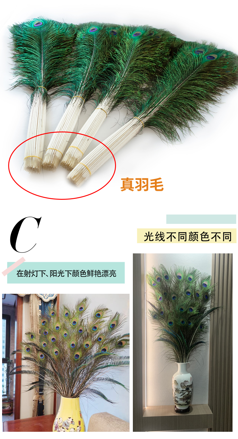 荣弘发家居饰品摆件孔雀羽毛花瓶客厅摆件工艺品孔雀毛真羽毛孔雀翎尾