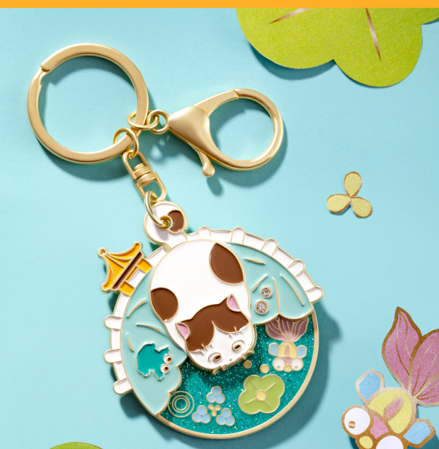 远燕故宫文创观星吃火锅观鱼猫钥匙扣可爱汽车书情侣挂件可旋转观星猫