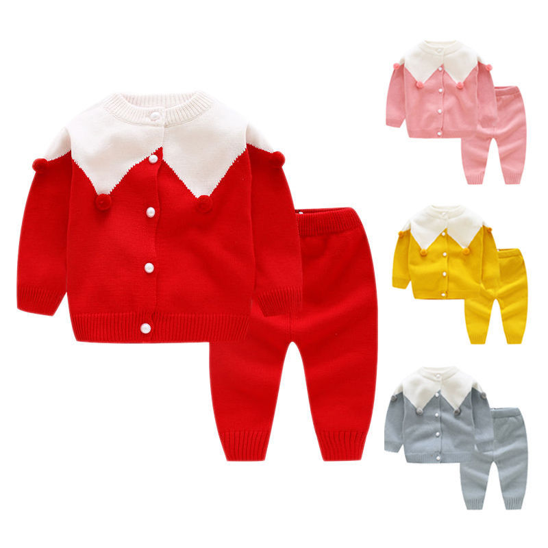 宝宝针织衫套装纱衣婴儿新生儿毛衣男童线衣女童开衫两件套秋冬w新