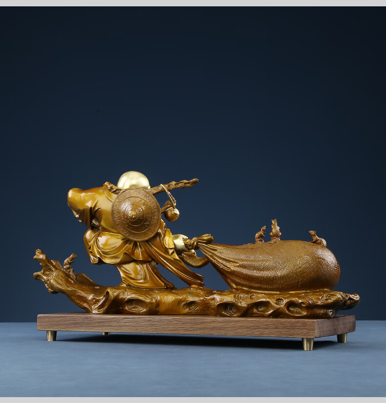 弥勒佛摆设客厅办公室开业礼品工艺品 纳福布袋(古炫黄) 胡桃木底座