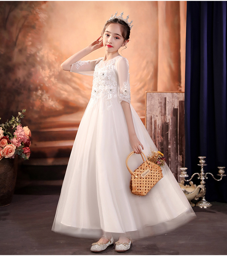 儿童晚礼服主持人合唱表演3-14岁女童钢琴演出服花童婚纱蓬蓬裙小女孩