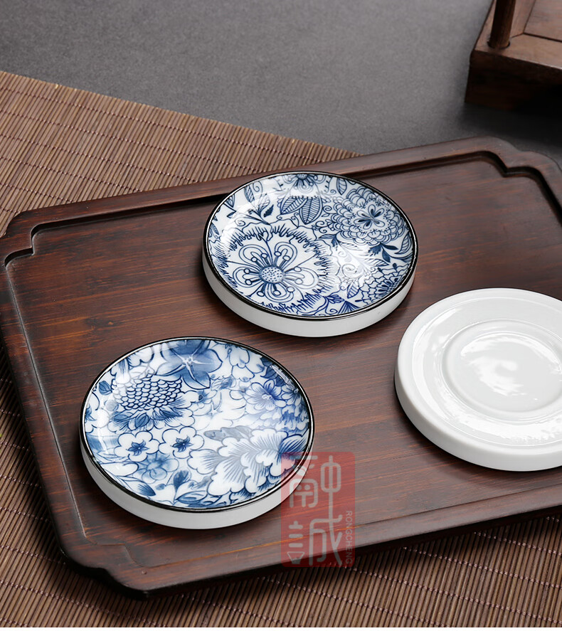 杯垫陶瓷圆形隔热垫复古青花茶杯垫家用功夫茶具防烫杯托茶道配件耐辉