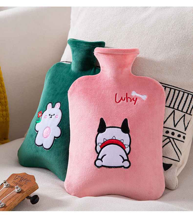 热水袋女小号学生迷你可爱加厚防爆pvc暖宝宝北极象2000ml粉白pvc水袋