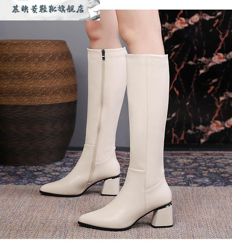 马靴女长靴高跟不过膝靴子女冬季中长款冬天穿的长筒靴女粗跟大筒围加