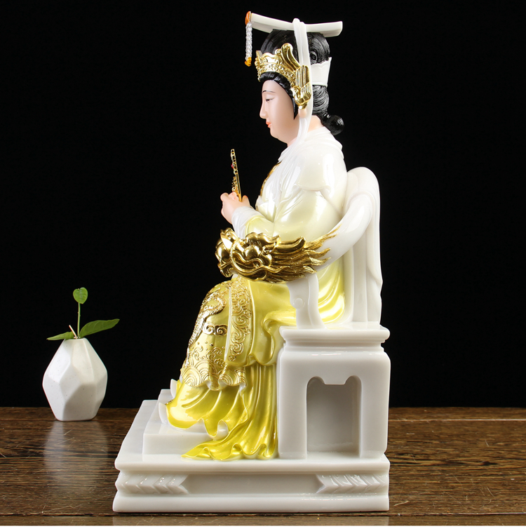 汉白玉妈祖神像天上圣母天后海神娘娘树脂佛像道家居家供奉摆件16英寸