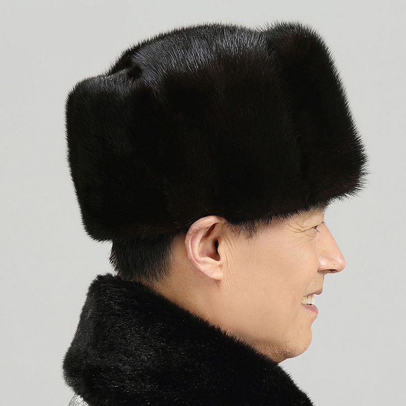 地主帽男士冬季帽子男地主帽中老年冬天户外仿貂皮老人帽保暖棉帽深