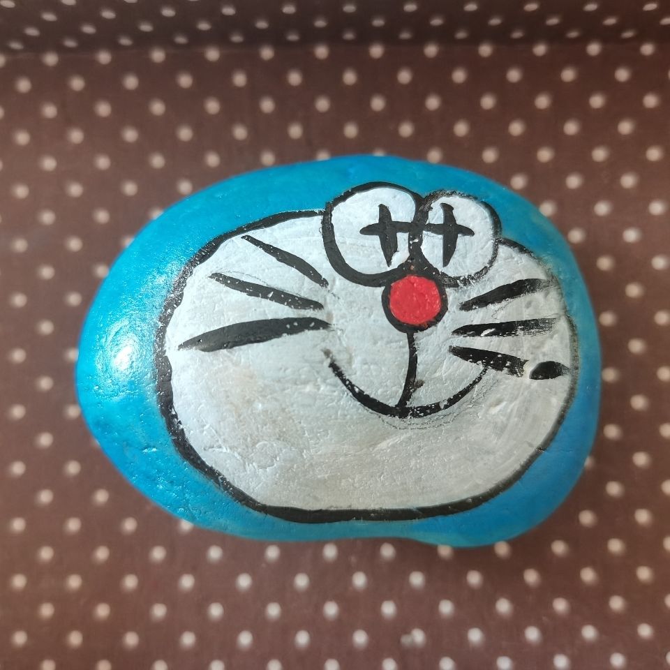 石头画成品叮当猫彩绘手绘石头工艺摆件节日山水 a4猫【图片 价格