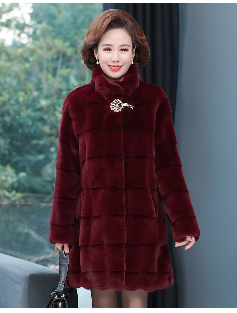 南极人高档轻奢女装妈妈冬装丹麦貂绒大衣女中长款仿皮草外套中年