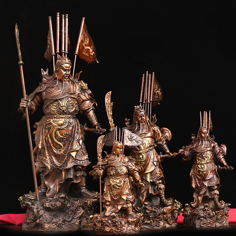 启珀 纯铜武财神背插五旗九龙关公摆件家居办公室供养装饰乔迁开业