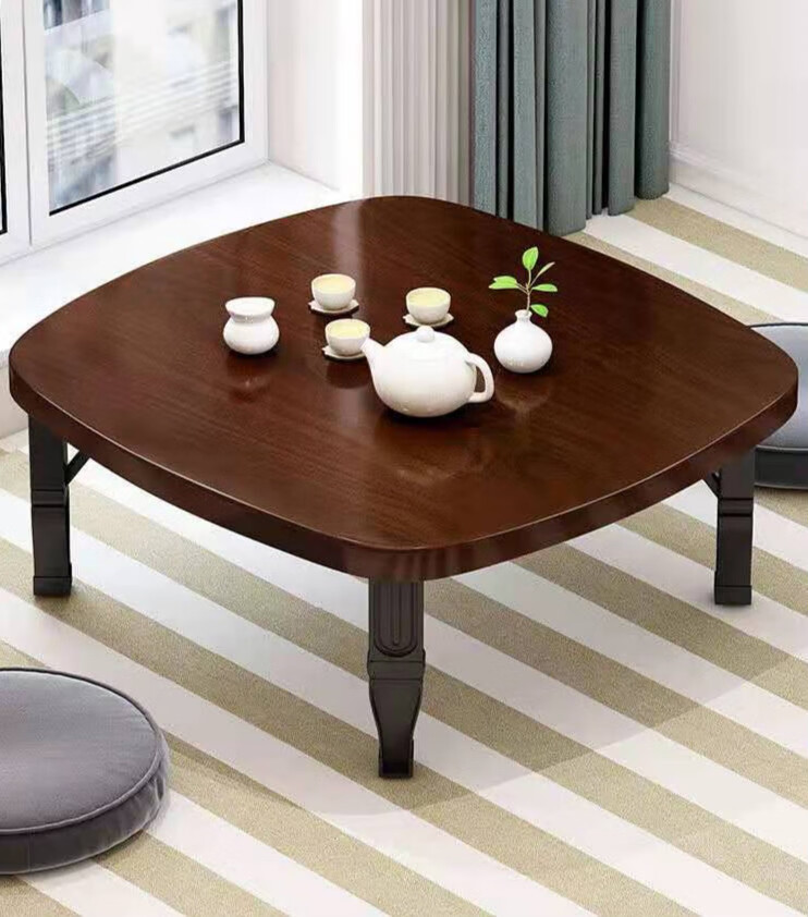 嘉际 茶几炕桌子家用农村可折叠床上学习桌榻榻米飘窗吃饭矮桌子床上小桌子 胡桃色 60/60高35