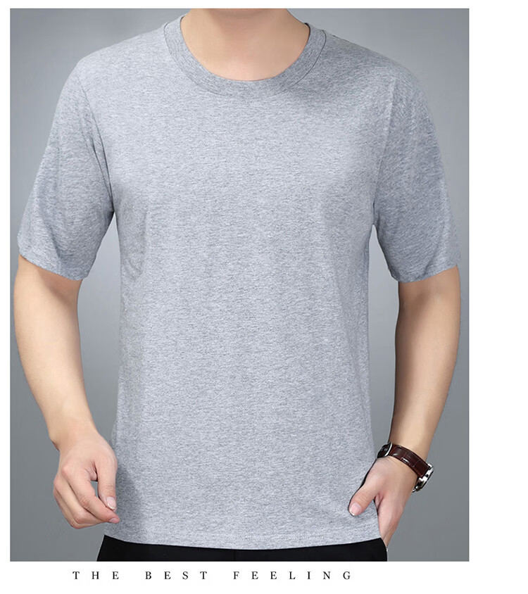 老人男式园领短袖汗衫中年男士t恤棉圆领夏季色半袖中老年人爸爸装上