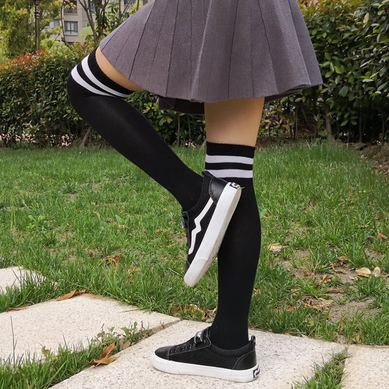 春秋季儿童长筒袜纯棉半高筒学生校服袜男童中筒袜女童过膝长袜子白色