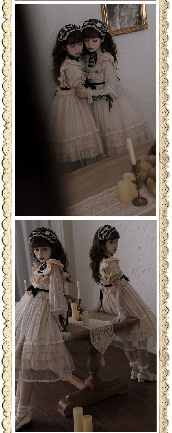李lolita 洛丽塔复古doll感jsk 蕾丝内搭优雅 单jsk连衣裙 m【图片
