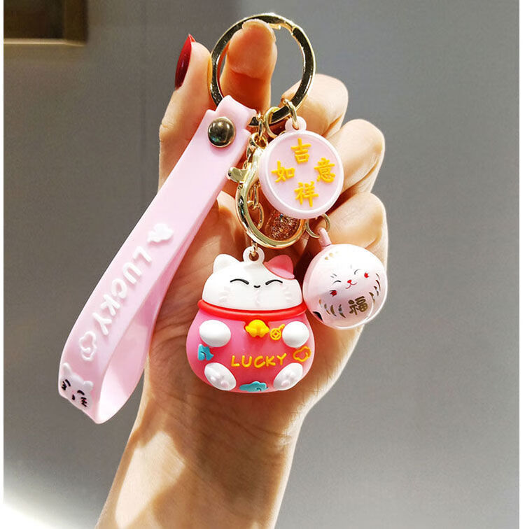 钥匙扣女可爱网红创意书包挂饰情侣生日礼物汽车钥匙链挂件发财猫红色