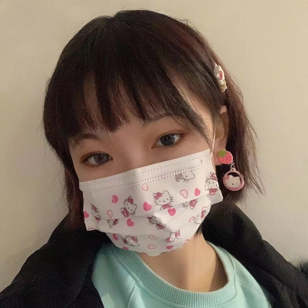 珺画口罩女3d白色印花小猫可爱少女心学生韩版白底kt猫爱心10个装