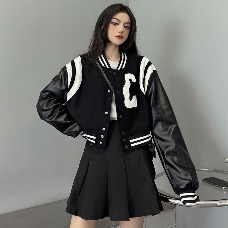 黑色棒球服短款外套女装春季新款韩版百搭美式复古小个子ins潮二杠