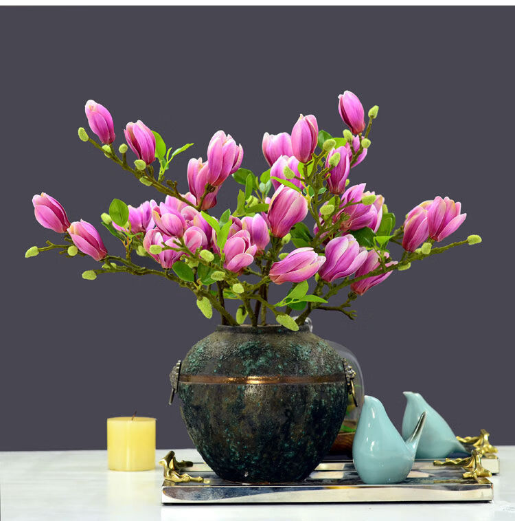 3d手感玉兰花仿真花假花装饰 客厅玄关餐桌摆件塑料装饰花卉 紫色7支