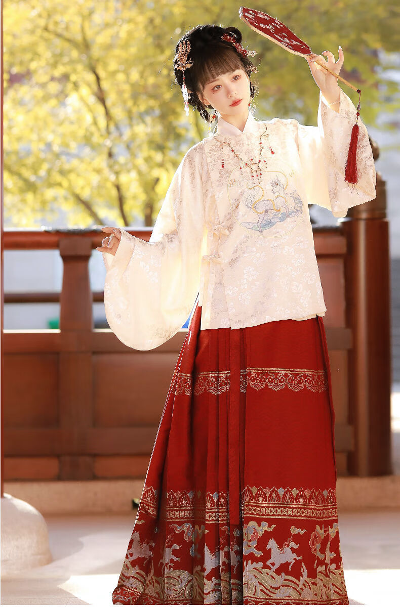 马面裙全套汉坊华汉服女踏山河明制织金妆花一片式马面裙圆领斜襟袄