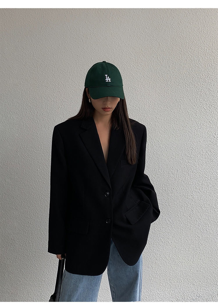 小西服女韩版春秋季新款黑色西装外套宽松复古休闲显瘦黑色xs