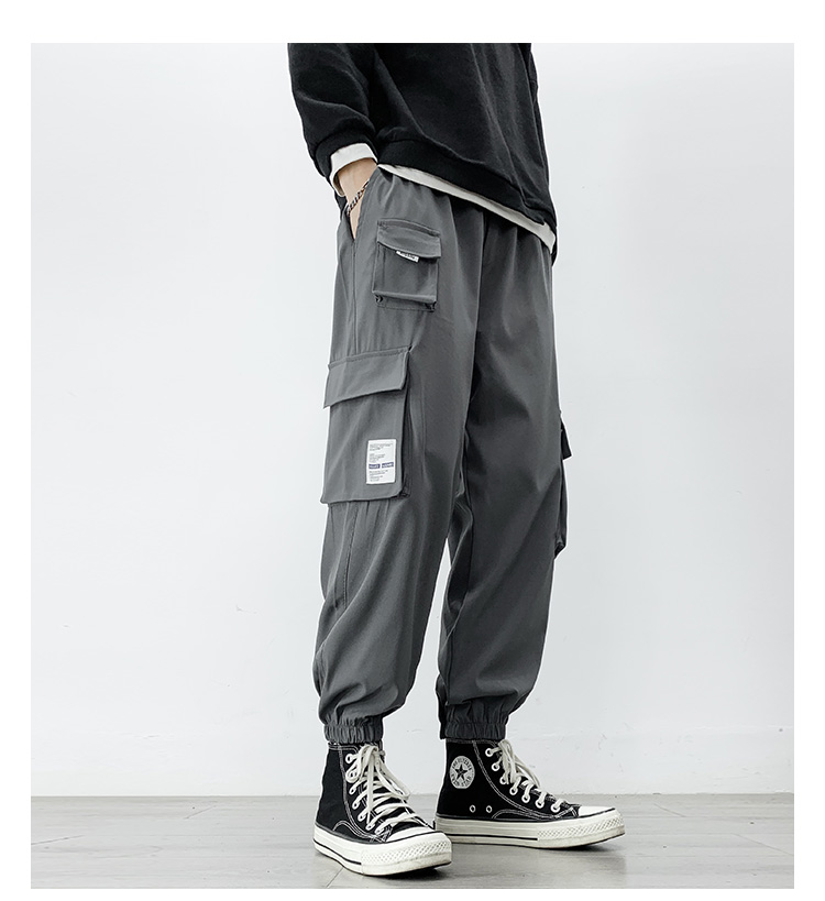 搭配高帮帆布鞋的裤子工装裤男宽松秋冬季束脚机能大码学生高街加绒男