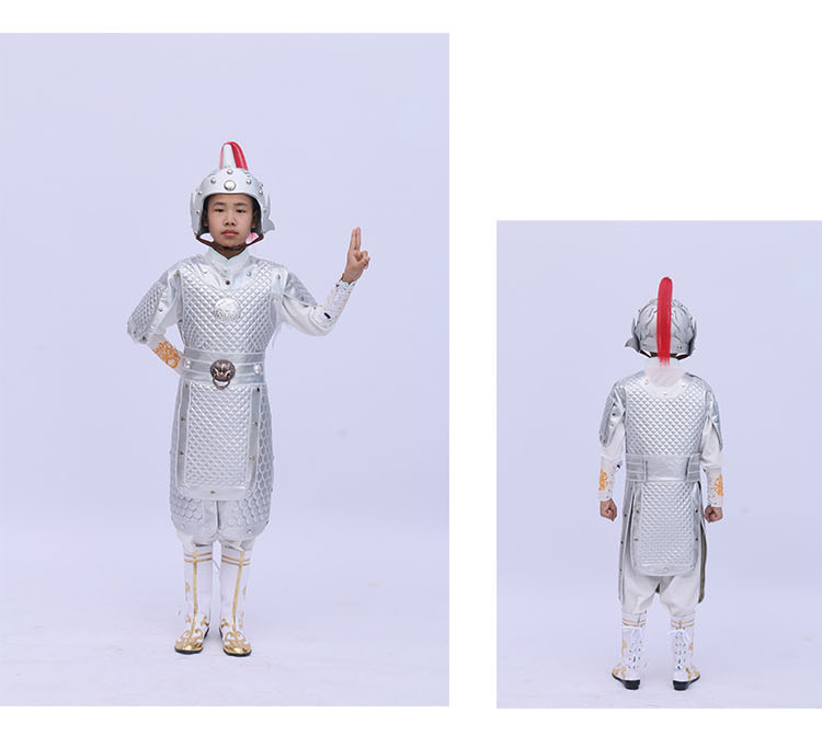 咚憬儿童盔甲古代演出服花木兰金色银色战袍士兵服将军舞台表演服中性