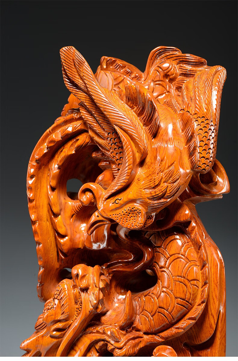 雪欧芙花梨木龙凤呈祥雕刻玄关装饰结婚乔迁新居礼实木红木摆件新店