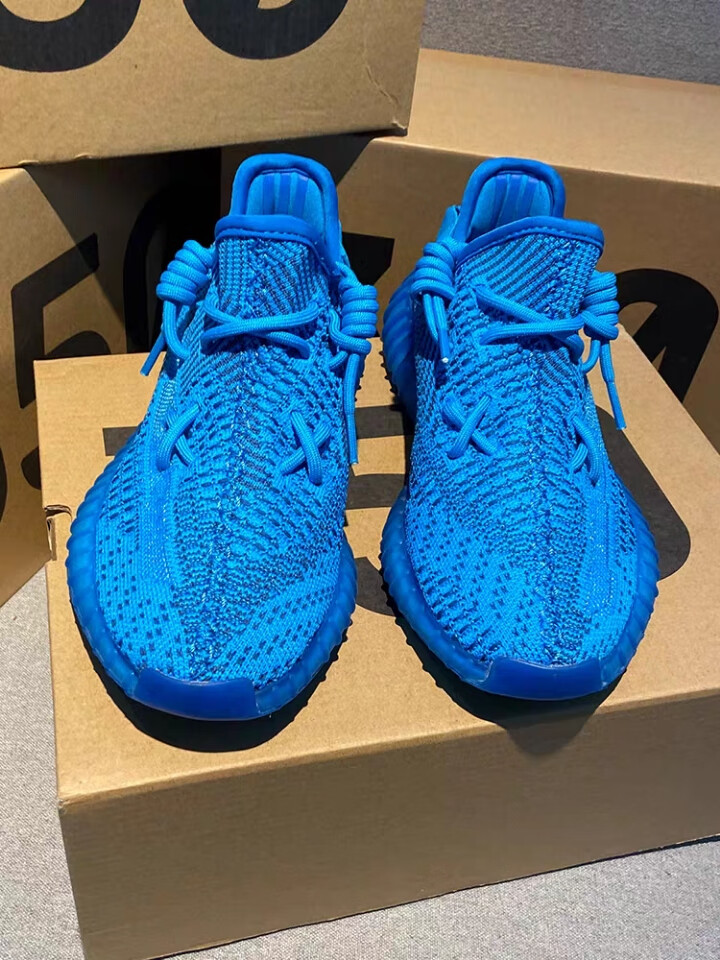 登险纯原真爆过毒冰蓝色椰子鞋350v2莆田真爆三杠冰蓝满天星男女镂空