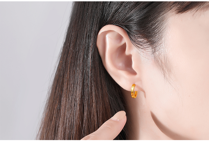 999足金圆环黄金耳扣女耳圈素圈时尚简约百搭小圆圈光面金耳环送女友