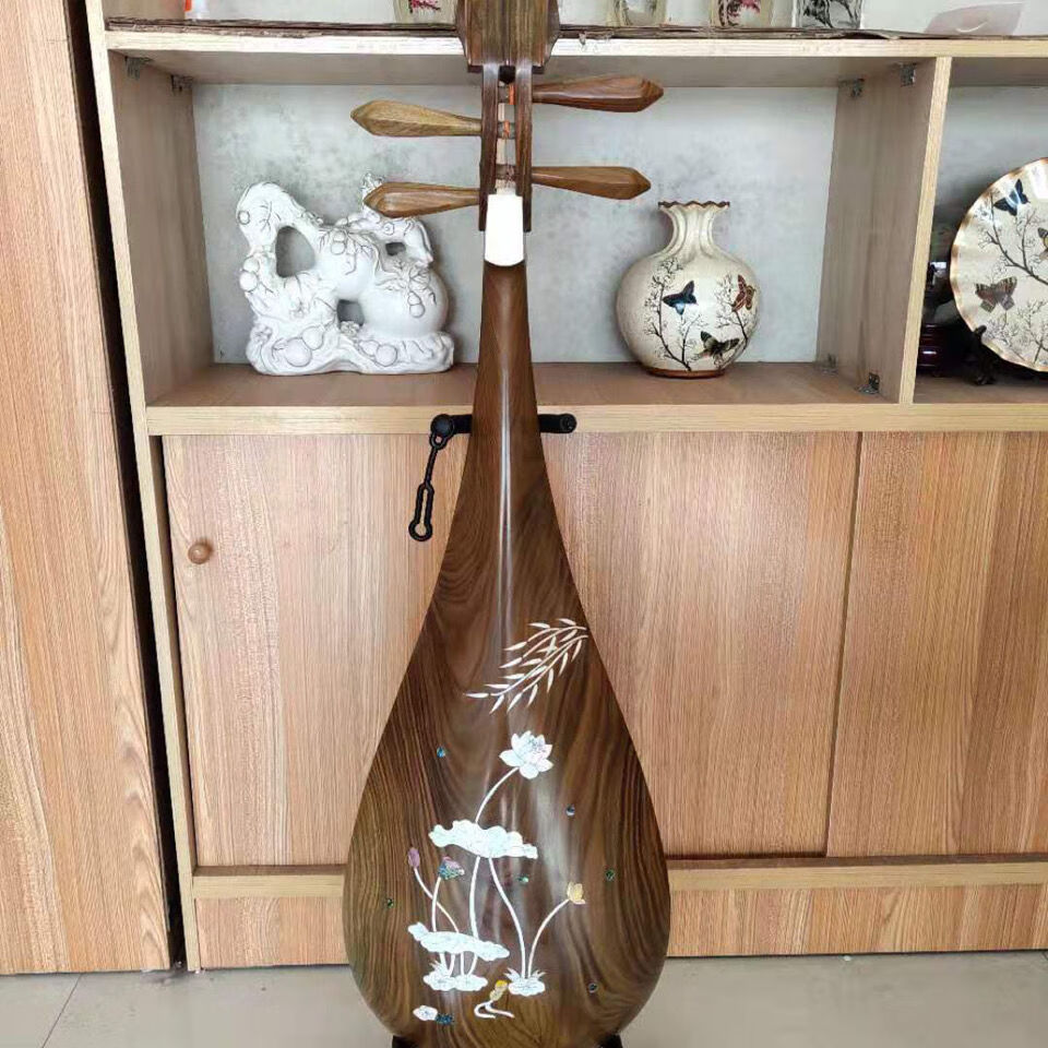 新款绿檀贝雕琵琶 精雕琴头 原木抛光工艺琵琶 考级琵琶手工制作 绿檀