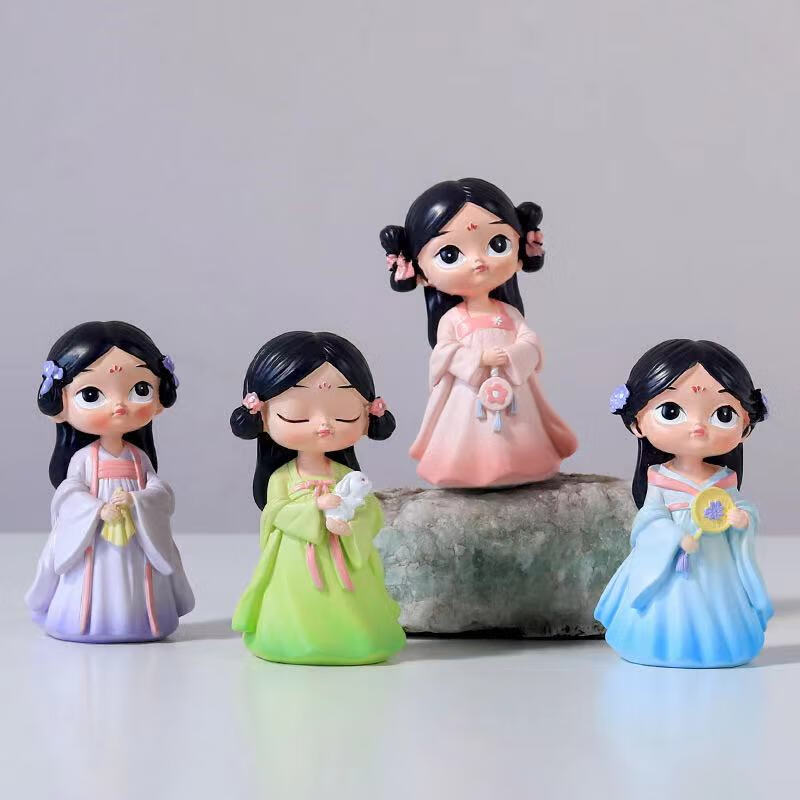 ins古装四大美女宫廷古风汉服娃娃树脂玩偶静态模型家居饰品摆件黄衣