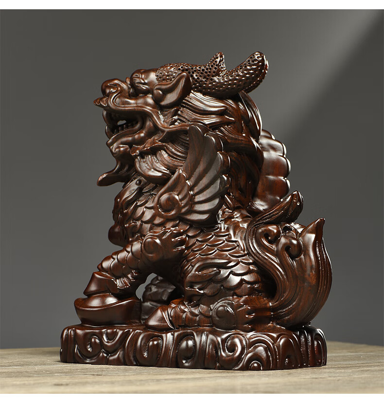 杞沐木雕瑞兽麒麟一对摆件实木质家居客厅电视柜玄关装饰工艺礼品麒麟