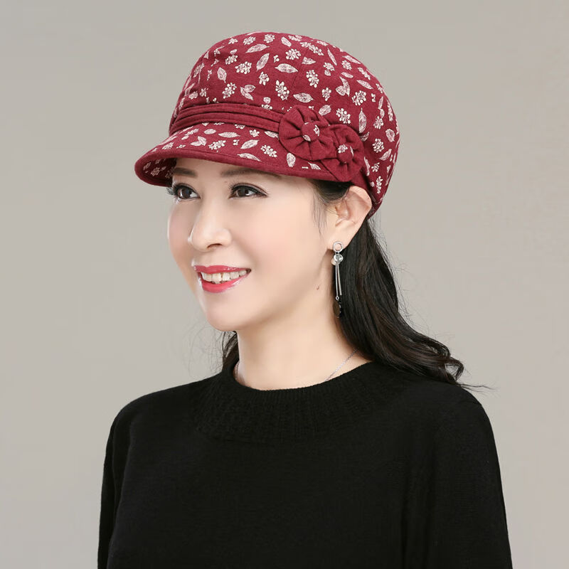 中老年人帽子女春夏短檐薄款贝雷帽老人帽子奶奶休闲帽妈妈帽布帽红色