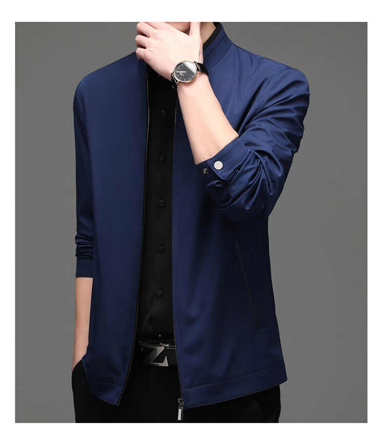 虎都男装男式外套秋季新款中年简约休闲立领拉链夹克纯色外套上衣118