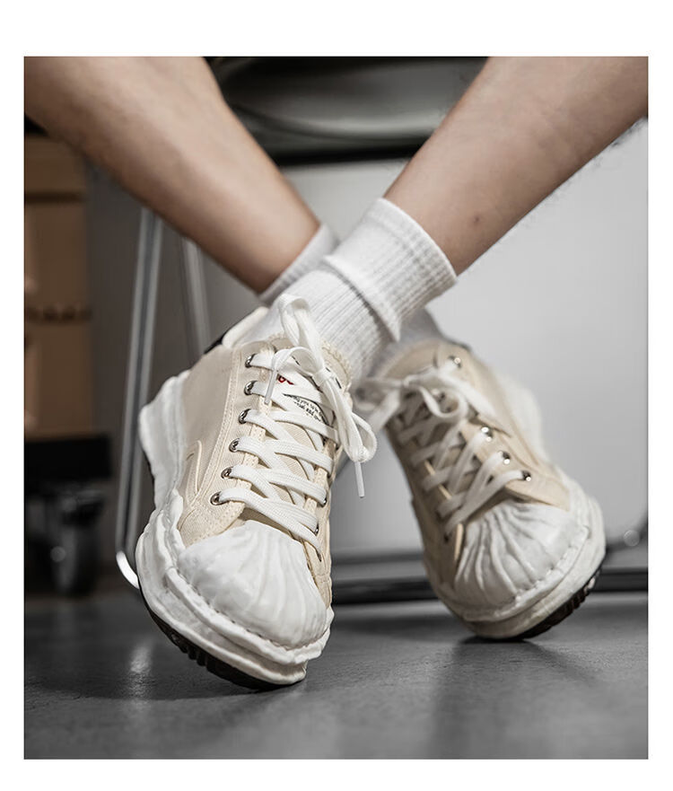 溶解鞋男溶解帆布鞋男百搭复古ins厚底板鞋厚底小白鞋夏季板鞋男黑色