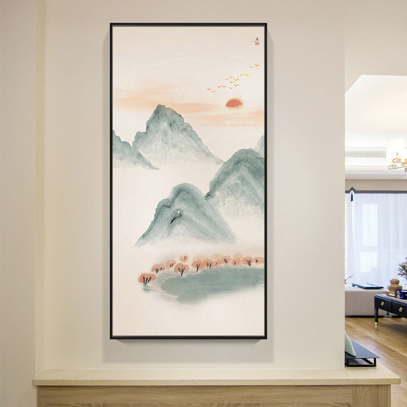 安睦新中式玄关禅意山水装饰画入户客厅走廊过道壁画茶馆中国风挂画