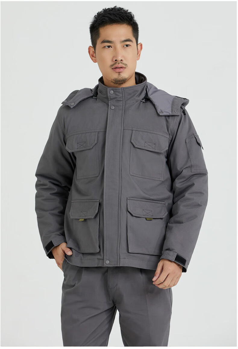 工作服棉衣男装加厚保暖工装套装棉服上衣劳保服棉袄冬款定绿色上衣六